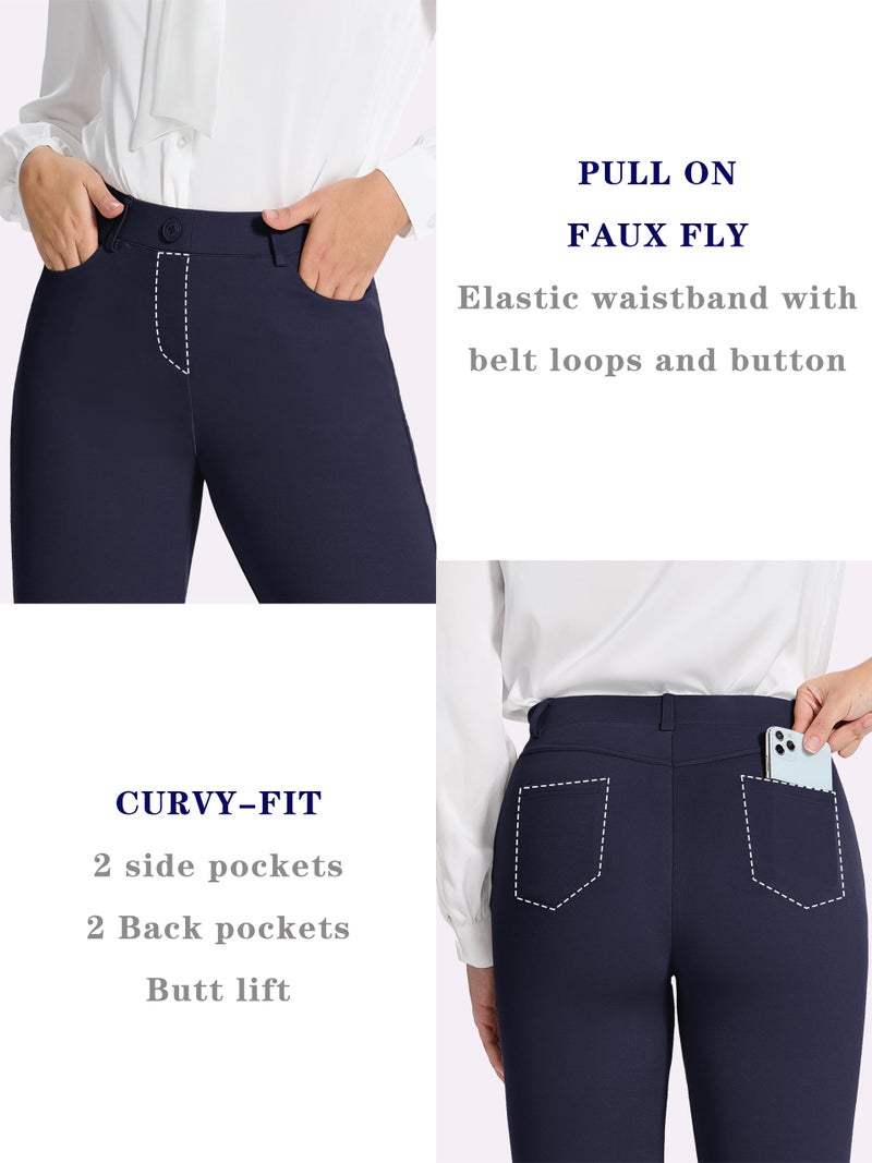Tapata Women's 26''/28''/30''/32''/34'' Stretchy Straight Dress Pants with Pockets Tall, Petite, Regular for Office Work Business 30", Navy Blue, XL - Image 5